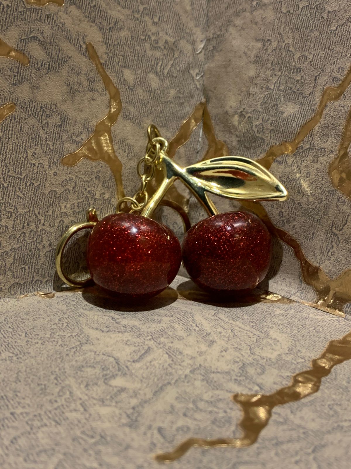 Cherry Key Chain (Glitter Silver)